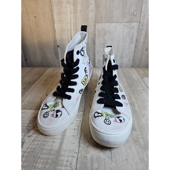 Art Class Kids High Top Sneakers Size 2 Youth White Black Zip Lace Converse Sty - Picture 3 of 8